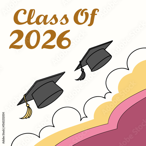 Graduation caps flying with colorful abstract background