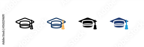Mortarboard icon set multiple style collection. Vector illustration.