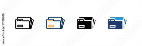 Folder icon set multiple style collection. Vector illustration.