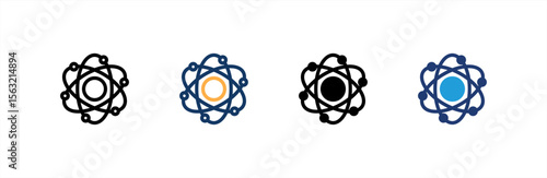 Atom icon set multiple style collection. Vector illustration.