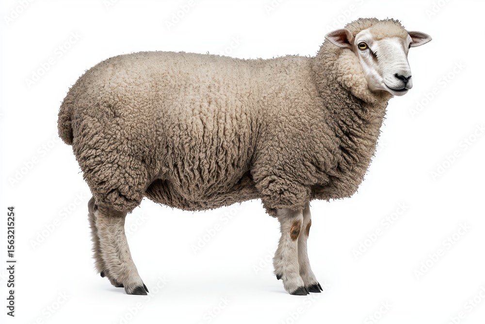 Naklejka premium Sheep standing against white background
