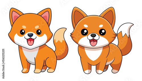 Kawaii puppy vector, fluffy shiba inu with tongue out, blushing cheeks and sparkles, photorealistic kawaii style, isolated on transparent background, AI Generative