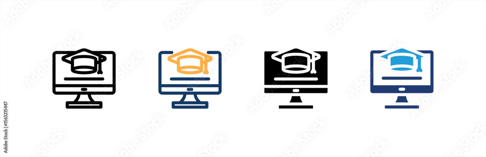 Online Course icon set multiple style collection. Vector illustration. Online Course icon set multiple style collection. Vector illustration.