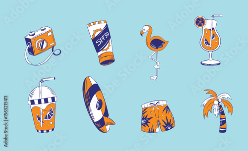Tropical Summer Fun: Outdoor & Travel Vector Illustrations