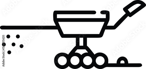 Line art seeder icon illustration, simple agricultural equipment, seed sowing tool