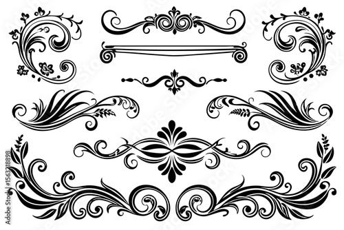 Vintage Ornate Decorative Dividers with Elegant Swirls for Classic Borders, Frames, Invitations, and Graphic Design