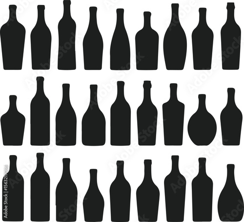 Set of alcohol bottle silhouette on a white background