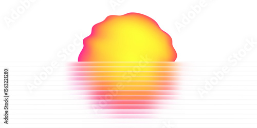 Glass gradient circle with neon yellow glow and reeded ribbed effect for abstract shape or tech background. Vibrant fluid blob with lines and blend. Vector with texture.