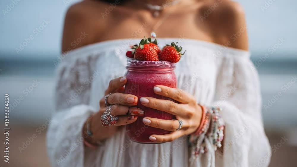 Berry Smoothie: A serene moment captured as hands tenderly cradle a vibrant smoothie, adorned with fresh berries. Evoking a sense of health, freshness, and a moment of calm bliss. Berry Smoothie: A serene moment captured as hands tenderly cradle a vibrant smoothie, adorned with fresh berries. Evoking a sense of health, freshness, and a moment of calm bliss.