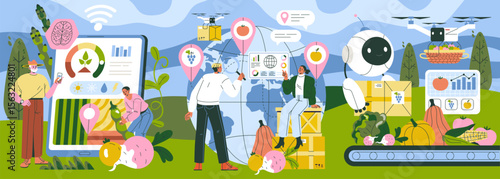 Smart Farming Technology and Agriculture Vector Illustration