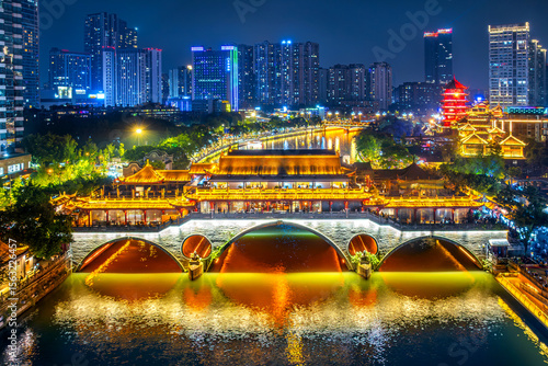 Vászonkép Anshun bridge at night in chengdu city, China.