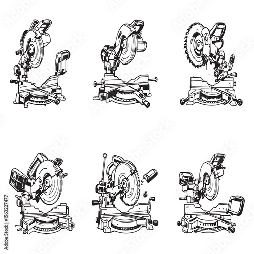 Miter Saw Line Art Illustration for Woodworking Projects
