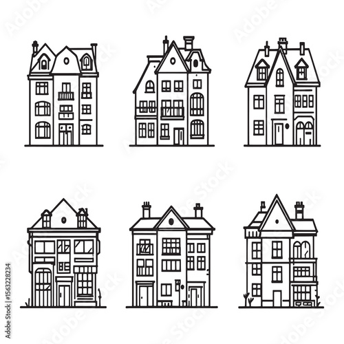 modern apartment building outline line art vector illustration