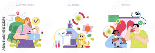 Healthcare and Allergy Management Vector Illustration Set