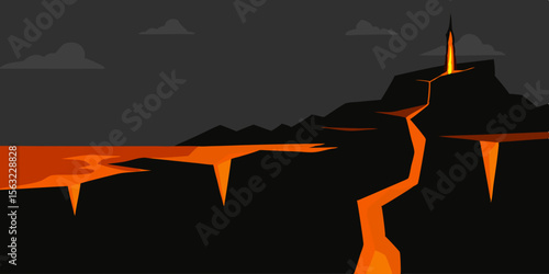 Black Cliffside Glowing With Molten Cracks