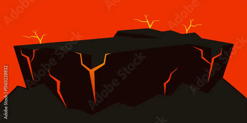 Black Cliffside Glowing With Molten Cracks