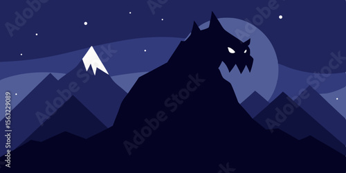 Mountain Shadow Shaped Like A Giant Beast At Night