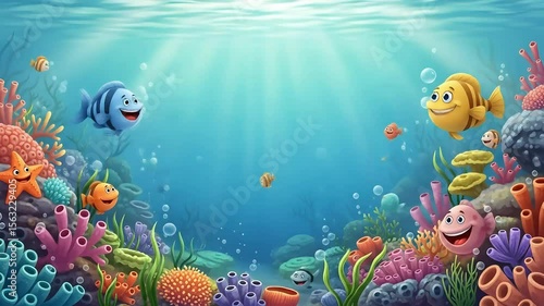 Underwater animated scene with colorful tropical fish and coral reefs, perfect for marine and aquatic themed visuals
