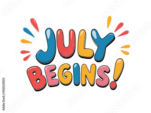 July Begins Fun Cartoon Lettering with Splash Effects