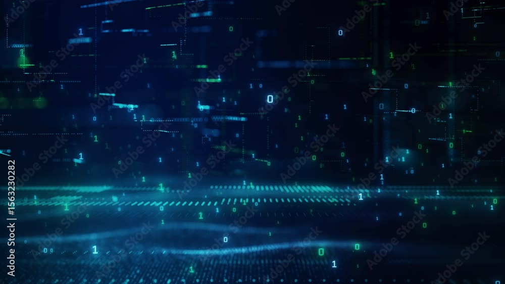 Abstract cyber technology background with motion lines, neon coding data, and digital blur mesh interface in deep blue for AI network, futuristic tech, and business system visuals Abstract cyber technology background with motion lines, neon coding data, and digital blur mesh interface in deep blue for AI network, futuristic tech, and business system visuals