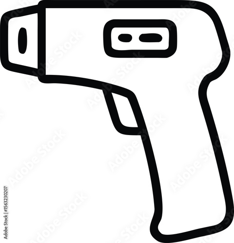 Outline illustration of noncontact thermometer, medical tool for temperature measurement, check health