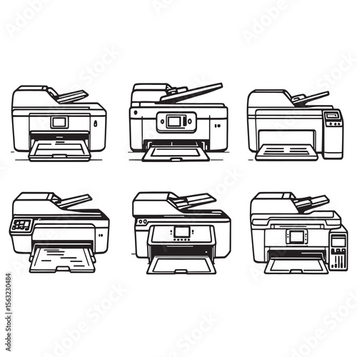 Modern inkjet printer outline drawing for digital artwork use