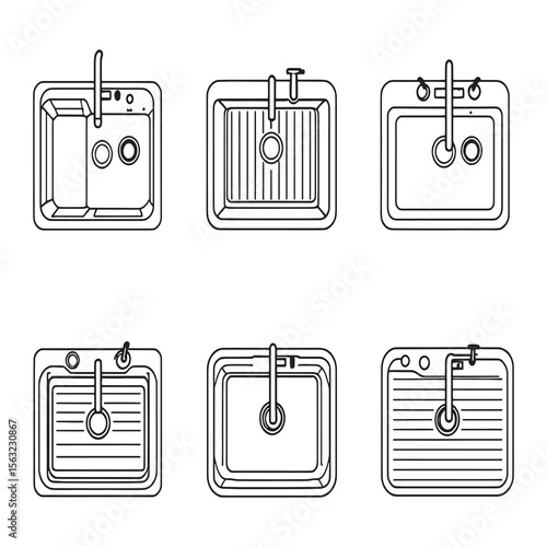 Modern kitchen sink outline vector illustration clean design