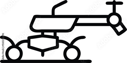 Outline of agricultural mowing machine with grass cutting rotating blades and handle