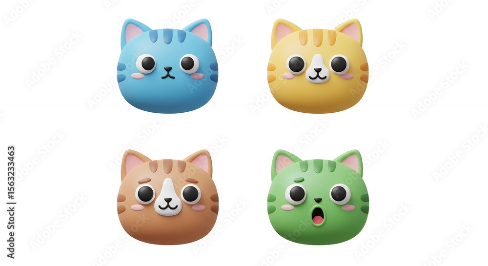 Fototapeta premium Four cartoon cat faces in pastel colors