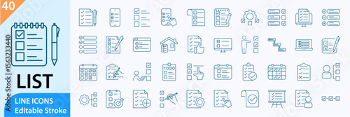 Checklist, to do list icon set, Task Line Icons. Linear icon collection. Editable stroke. Vector illustration