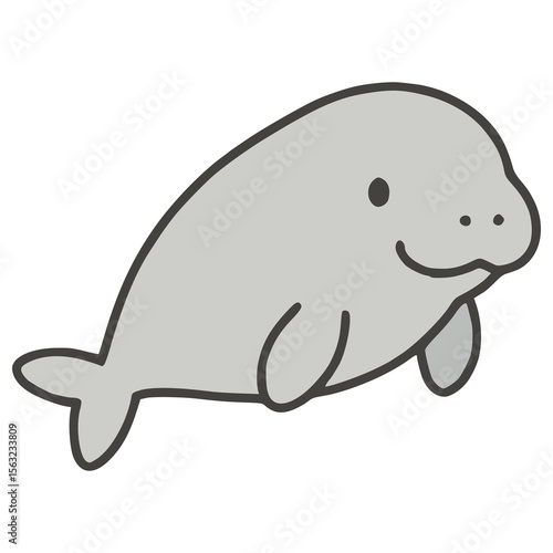 cute dugong wild animal flat color vector illustration template design