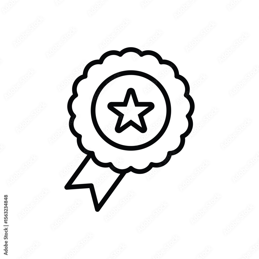 Simple Black Star Award Icon with Ribbon on White Background Simple Black Star Award Icon with Ribbon on White Background