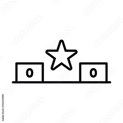 Minimalist Black Podium with Star, Outlined Success Symbol on White Background