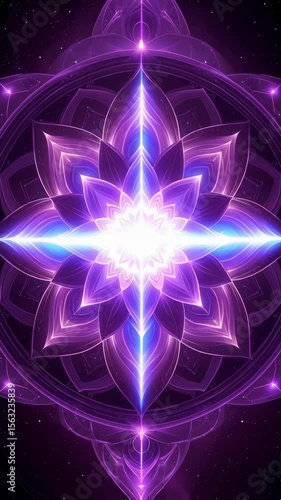 Wallpaper Mural Radiant purple mandala with swirling energy radiating outwards in dark space with floating particles, spiritual concept Torontodigital.ca