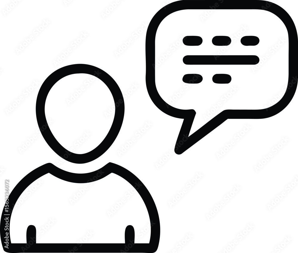Person icon with speech bubble in outline style for user interface Person icon with speech bubble in outline style for user interface