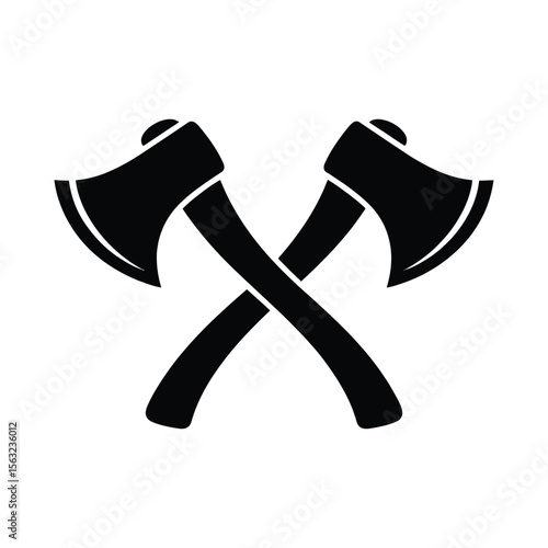 Two crossed axes in a black silhouette isolated on white background