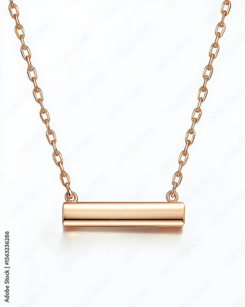 Rose Gold Bar Necklace on White Background Rose Gold Bar Necklace on White Background