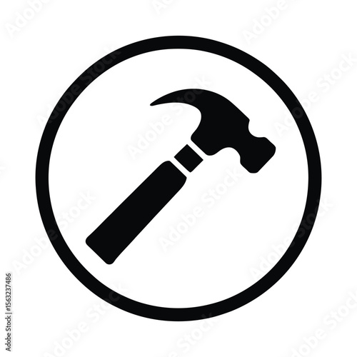 Black silhouette of a claw hammer inside a circle isolated on white background silhouette