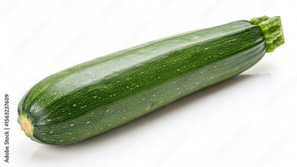 Single Fresh Green Zucchini Vegetable Studio Shot; Vibrant, Healthy, Isolated on White Background Single Fresh Green Zucchini Vegetable Studio Shot; Vibrant, Healthy, Isolated on White Background
