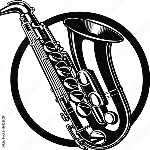 Musical golden brass saxophone vector isolated on white with jazz notes