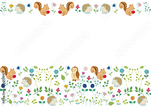 北欧風森の動物と草花のフレーム2 Scandinavian Animal and Floral Frame Flat Design