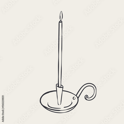 Vintage candle holder in contemporary line art style.