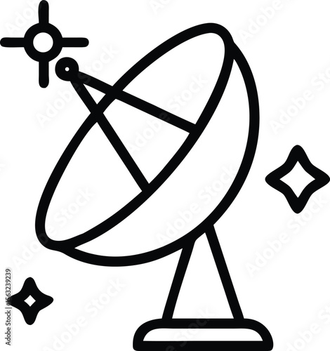 Satellite dish with star signal in outline style for space exploration projects and designs