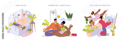 Relaxation and Creativity in Self-Care Vector Illustrations