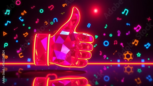 Neon Thumbs Up:  Vibrant Polygonal Music Festival Graphic