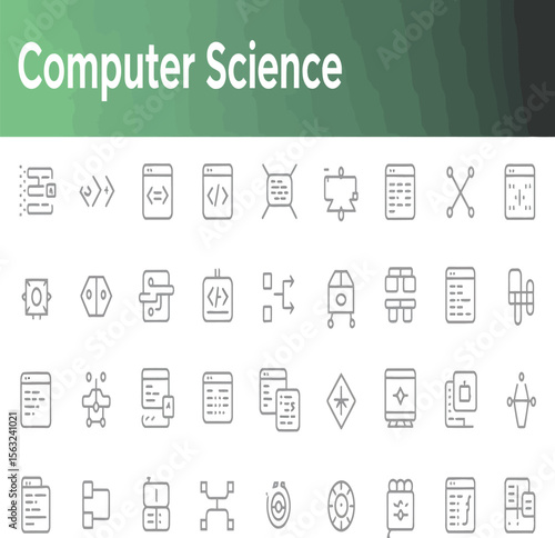 Captivating computer science icons showcase various programming symbols and elements suitable for web design, educational materials, and creative projects.