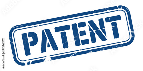 Blue Patent Stamp on White Background for Intellectual Property Rights