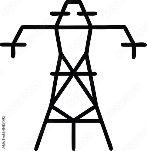 Simple electricity pylon illustration, power transmission line design for industrial projects
