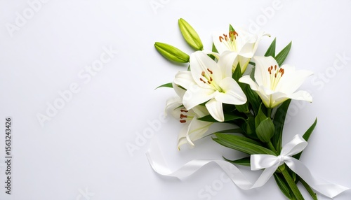 A beautiful spring bouquet lilies blossoms against a white background, perfect for a wedding decoration