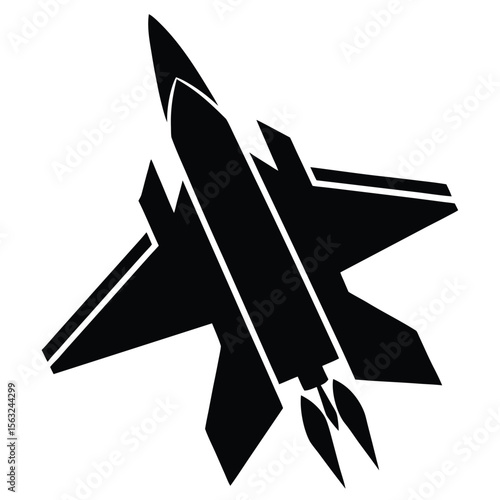 Black silhouette of a fighter jet with exhaust flames white aviation